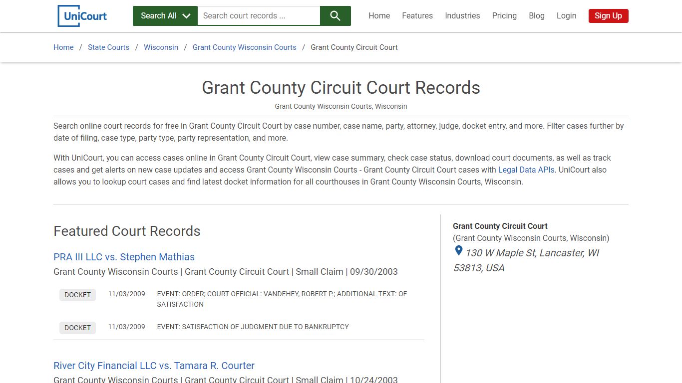 Grant County Circuit Court Records | Grant | UniCourt